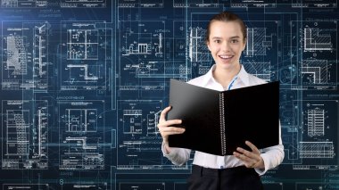 İşkadını mimar mühendis inşaat tasarım ve iş kavramı