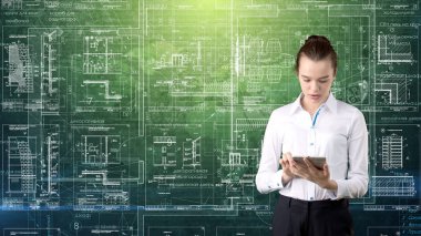 İşkadını mimar mühendis inşaat tasarım ve iş kavramı