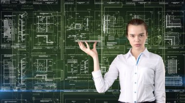 İşkadını mimar mühendis inşaat tasarım ve iş kavramı