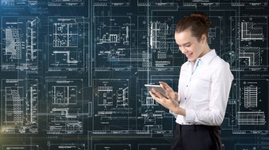 İşkadını mimar mühendis inşaat tasarım ve iş kavramı