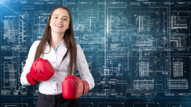 İşkadını mimar mühendis inşaat tasarım ve iş kavramı