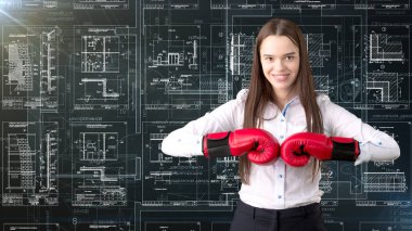 İşkadını mimar mühendis inşaat tasarım ve iş kavramı