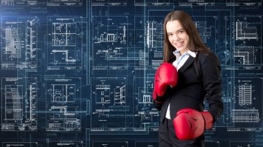 İşkadını mimar mühendis inşaat tasarım ve iş kavramı