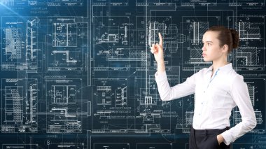 İşkadını mimar mühendis inşaat tasarım ve iş kavramı