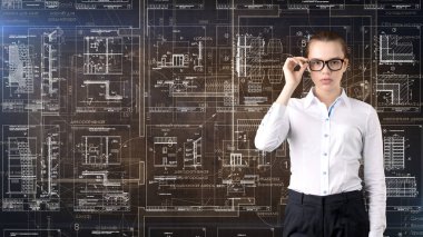 İşkadını mimar mühendis inşaat tasarım ve iş kavramı