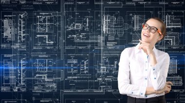 İşkadını mimar mühendis inşaat tasarım ve iş kavramı