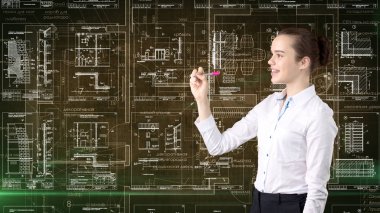 İşkadını mimar mühendis inşaat tasarım ve iş kavramı