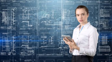 İşkadını mimar mühendis inşaat tasarım ve iş kavramı