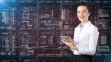 İşkadını mimar mühendis inşaat tasarım ve iş kavramı