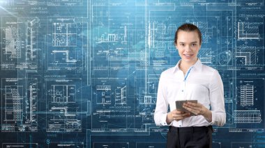 İşkadını mimar mühendis inşaat tasarım ve iş kavramı