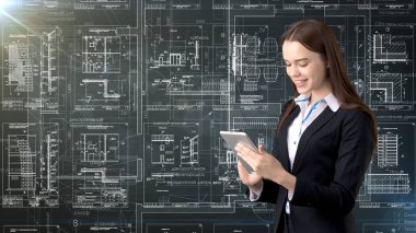 İşkadını mimar mühendis inşaat tasarım ve iş kavramı