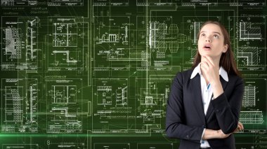 İşkadını mimar mühendis inşaat tasarım ve iş kavramı