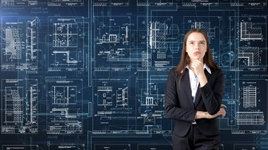 İşkadını mimar mühendis inşaat tasarım ve iş kavramı