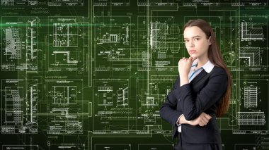 İşkadını mimar mühendis inşaat tasarım ve iş kavramı