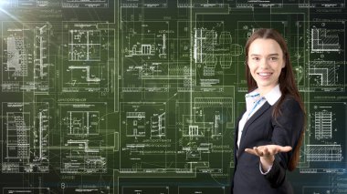 İşkadını mimar mühendis inşaat tasarım ve iş kavramı