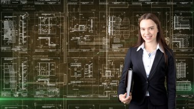 İşkadını mimar mühendis inşaat tasarım ve iş kavramı