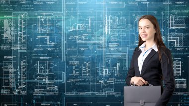 İşkadını mimar mühendis inşaat tasarım ve iş kavramı