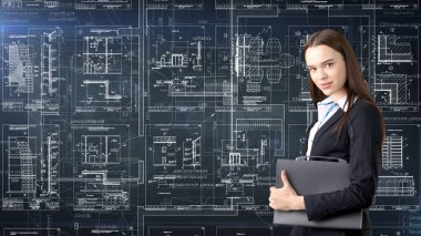 İşkadını mimar mühendis inşaat tasarım ve iş kavramı