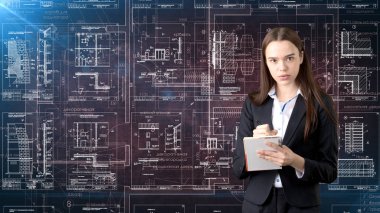 İşkadını mimar mühendis inşaat tasarım ve iş kavramı