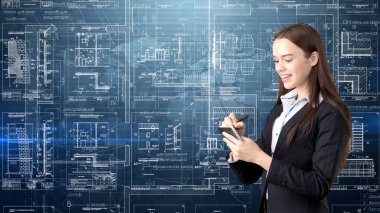 İşkadını mimar mühendis inşaat tasarım ve iş kavramı