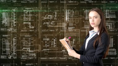 İşkadını mimar mühendis inşaat tasarım ve iş kavramı