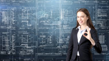 İşkadını mimar mühendis inşaat tasarım ve iş kavramı