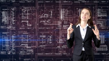 İşkadını mimar mühendis inşaat tasarım ve iş kavramı