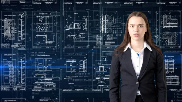 İşkadını mimar mühendis inşaat tasarım ve iş kavramı