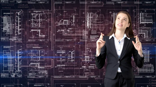 İşkadını mimar mühendis inşaat tasarım ve iş kavramı