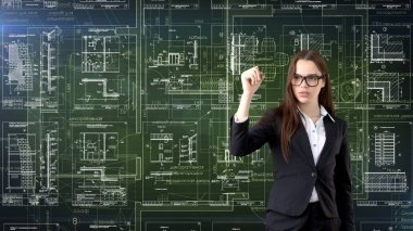 İşkadını mimar mühendis inşaat tasarım ve iş kavramı