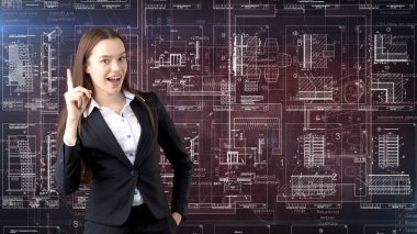 İşkadını mimar mühendis inşaat tasarım ve iş kavramı