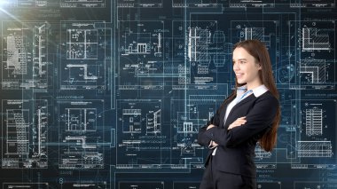 İşkadını mimar mühendis inşaat tasarım ve iş kavramı