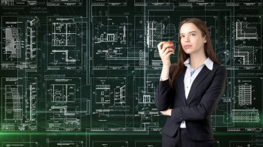 İşkadını mimar mühendis inşaat tasarım ve iş kavramı