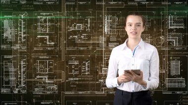 İşkadını mimar mühendis inşaat tasarım ve iş kavramı