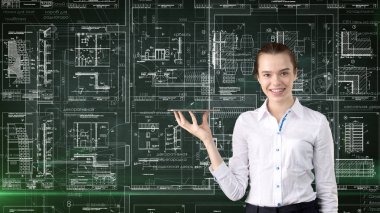 İşkadını mimar mühendis inşaat tasarım ve iş kavramı