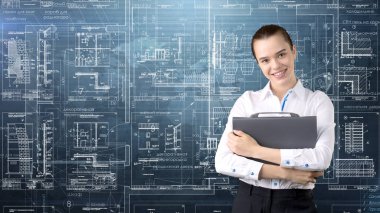 İşkadını mimar mühendis inşaat tasarım ve iş kavramı