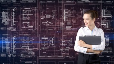 İşkadını mimar mühendis inşaat tasarım ve iş kavramı