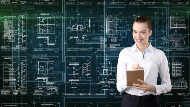 İşkadını mimar mühendis inşaat tasarım ve iş kavramı