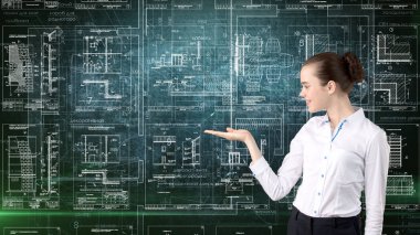 İşkadını mimar mühendis inşaat tasarım ve iş kavramı