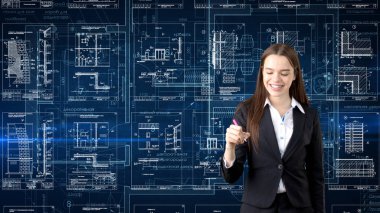 İşkadını mimar mühendis inşaat tasarım ve iş kavramı