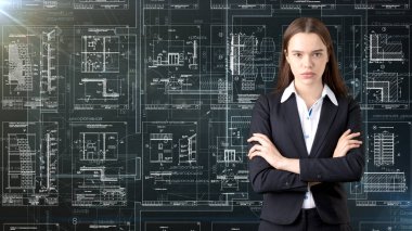 İşkadını mimar mühendis inşaat tasarım ve iş kavramı