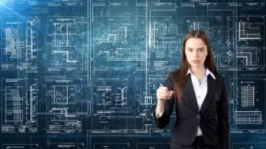 İşkadını mimar mühendis inşaat tasarım ve iş kavramı