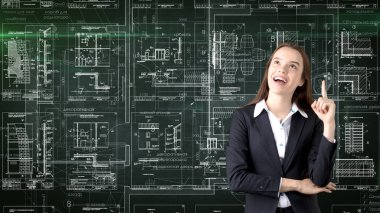 İşkadını mimar mühendis inşaat tasarım ve iş kavramı