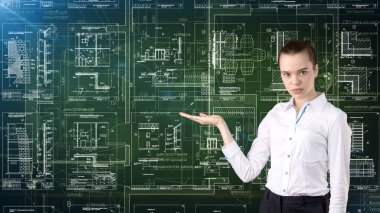 İşkadını mimar mühendis inşaat tasarım ve iş kavramı