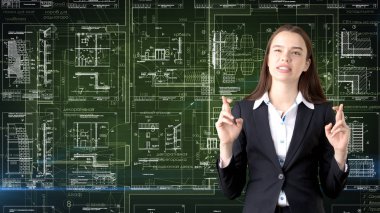 İşkadını mimar mühendis inşaat tasarım ve iş kavramı