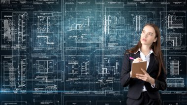 İşkadını mimar mühendis inşaat tasarım ve iş kavramı