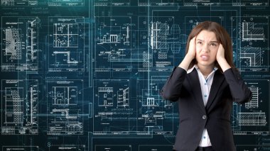 İşkadını mimar mühendis inşaat tasarım ve iş kavramı