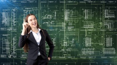 İşkadını mimar mühendis inşaat tasarım ve iş kavramı