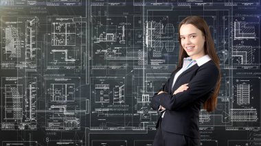 İşkadını mimar mühendis inşaat tasarım ve iş kavramı