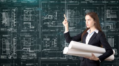 İşkadını mimar mühendis inşaat tasarım ve iş kavramı